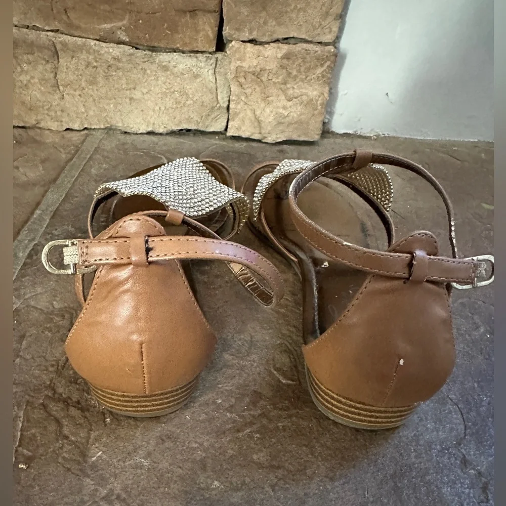 Fergie Flat Rhinestone Diamond Patch Sandals, Tan 9